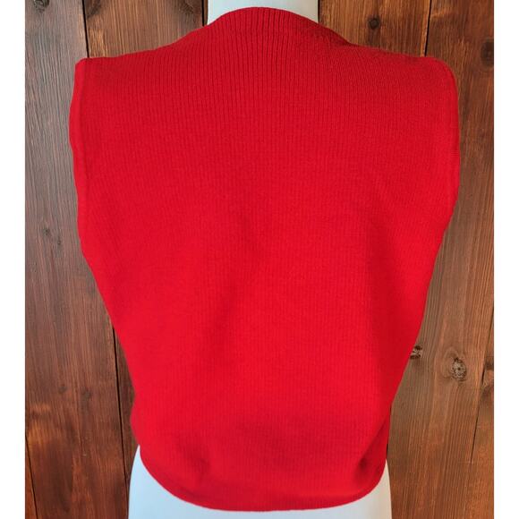Vintage Talbots Women L Merino Wool Vest Red Cream Chevron 90s Button Front - Picture 8 of 9